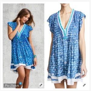 Poupette St. Barth Sasha Mini Dress in Blue Flower Batik